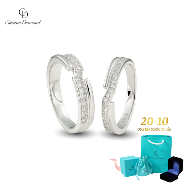 [Nhẫn cưới] Nhẫn đôi nam nữ kim cương Moissanite Caterina Diamond Eternal Vows DR056 - Kiểm định GRA