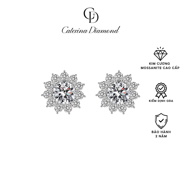 Khuyên tai nữ kim cương Moissanite 0.8 Carat Caterina Diamond Stone Flower Earrings DE026