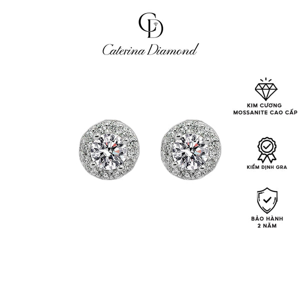 Khuyên tai nữ kim cương Moissanite Caterina Diamond Round Halo Earrings DE038
