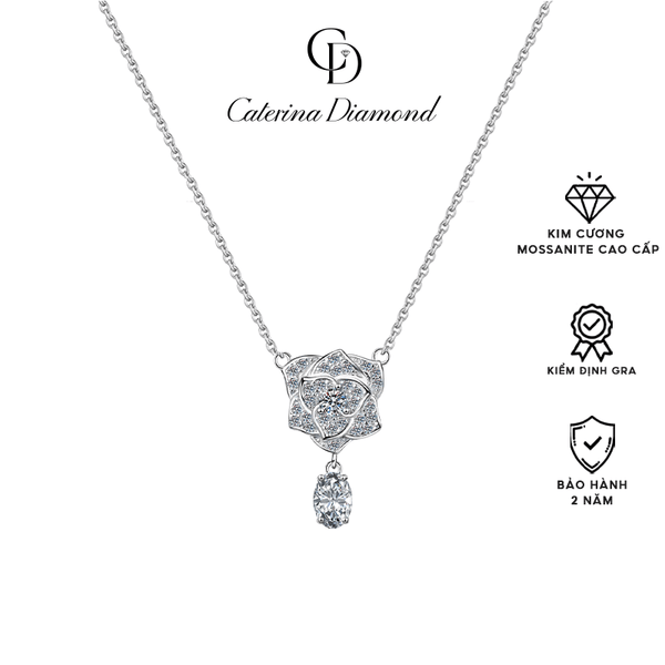 Dây chuyền nữ kim cương Moissanite 0.8 Carat Caterina Diamond Rose Silver Necklace DN061WH