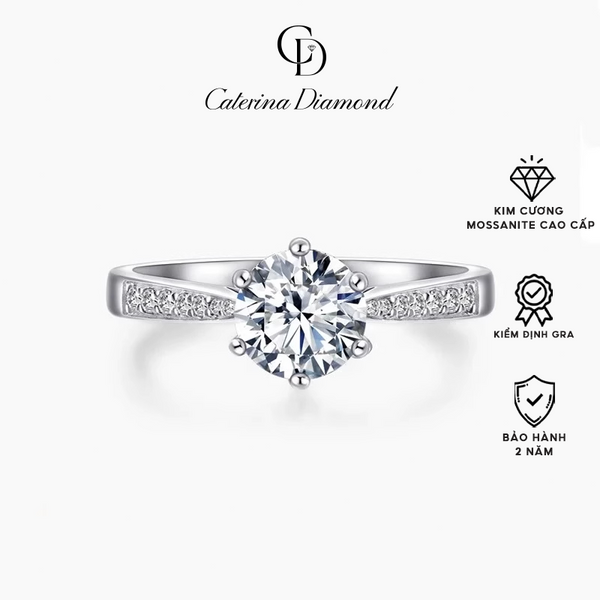 Nhẫn Kim Cương Moissanite 0.5 Carat Caterina Diamond Sterling Silver Genuine DR002