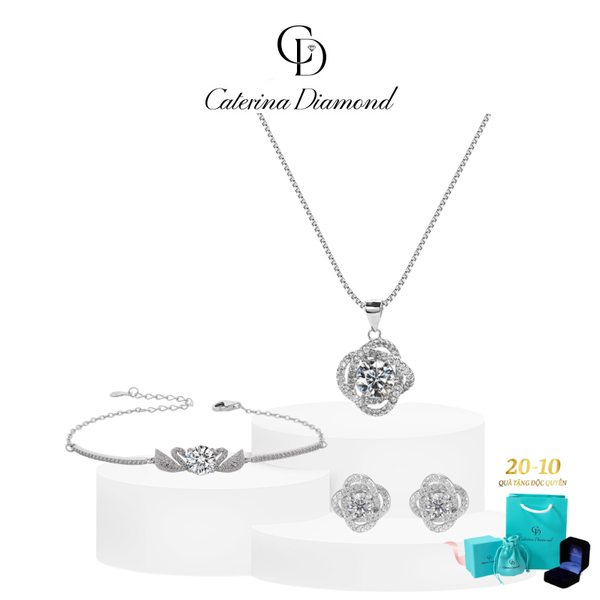 Bộ trang sức kim cương Moissanite Caterina Rose Bloom Jewelry DN006-DB012-DE001