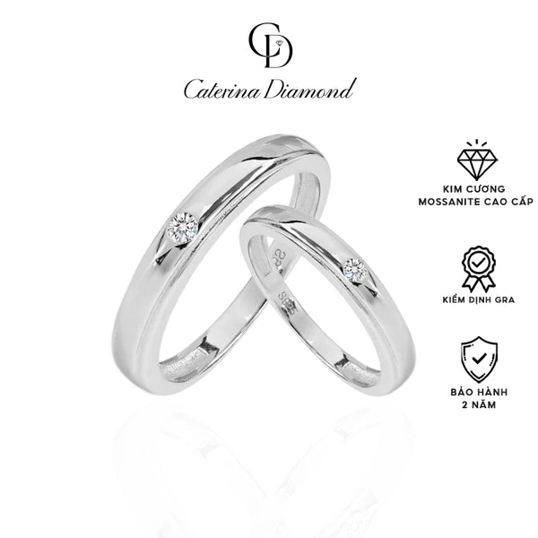 Nhẫn cặp đôi nam nữ kim Cương Moissanite Caterina Diamond Ring Couple' I Do Promise 'Plain DR041
