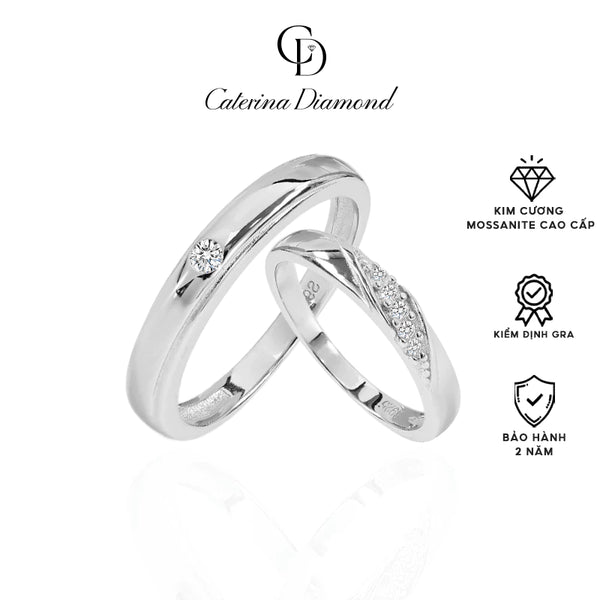 Nhẫn đôi nam nữ kim Cương Moissanite Caterina Diamond Ring Couple DR040-DR041
