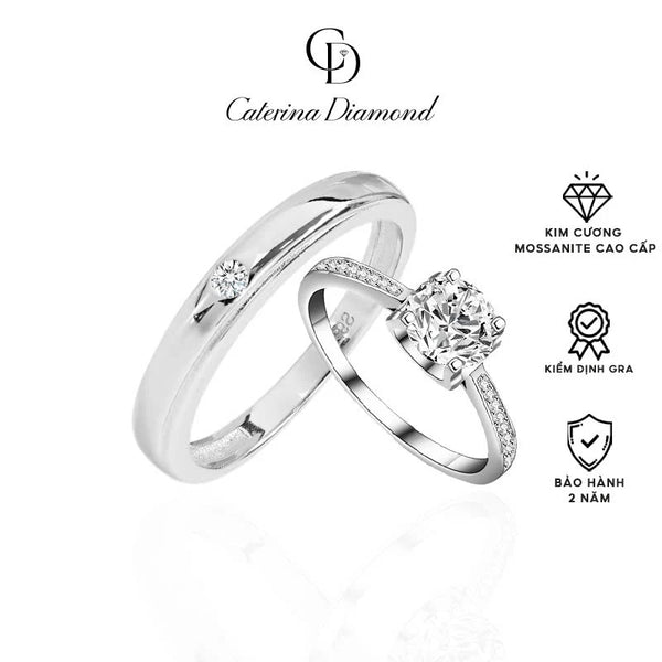 Nhẫn đôi nam nữ kim Cương Moissanite Caterina Diamond Ring Couple DR041-DR032