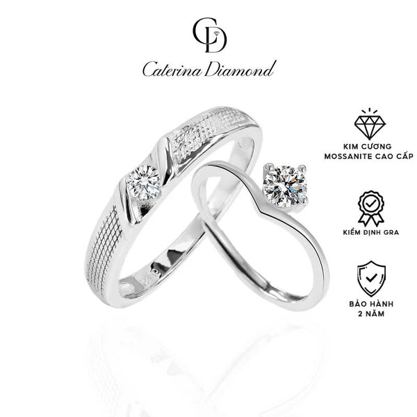 Nhẫn đôi nam nữ kim Cương Moissanite Caterina Diamond Ring Couple DR043-DR031